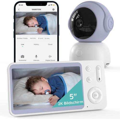 Babyphone mit Kamera und App 2K/3MP IR-Nachtsicht PTZ 360 Grad Bewegungsverfolgung Sichere Datenschutz 5