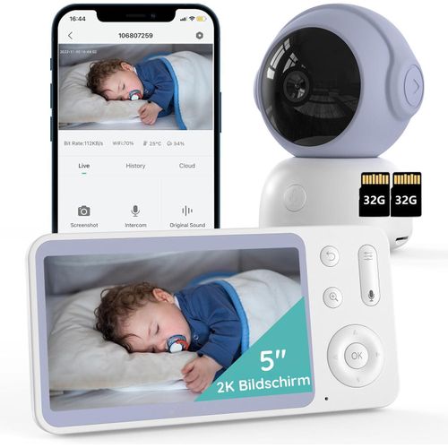 Babyphone mit Kamera und App 2K/3MP IR-Nachtsicht PTZ 360 Grad Bewegungsverfolgung Sichere Datenschutz 5