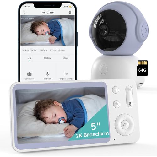 Babyphone mit Kamera und App 2K/3MP IR-Nachtsicht PTZ 360 Grad Bewegungsverfolgung Sichere Datenschutz 5