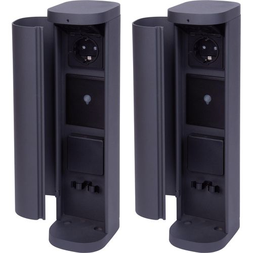 Novatool 2x Gartensteckdose Funk 3-fach Anthrazit SMART WIFI APP IP44 Steckdose rund Aussen Gartensteckdose Outdoor Steckdosesäule Garten Steckdosenturm (Elektro)
