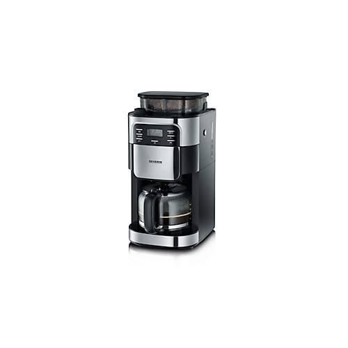 SEVERIN Kaffeeautomat KA 4810, integriertes Mahlwerk, 1,3 l Wassertank, Bohnenbehälter 200 g, Schwenkfilter 1×4 mit Tropfverschluss, Warmhalteplatte, B 225 x H 435 x T 260 mm, Schwarz/Edelstahl gebürstet