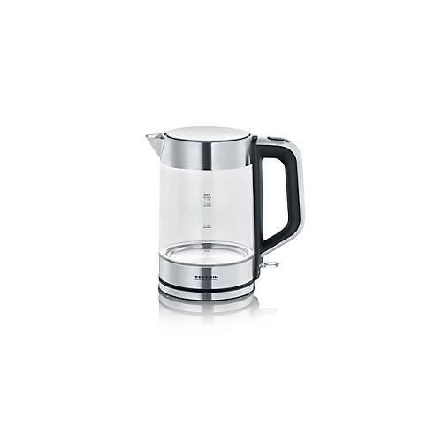 Wasserkocher, 1,7 Liter, 2.200 Watt, Edelstahl/Glas, Dampfstopp‑Automatik, herausnehmbarer Kalkfilter, B 240 x T 140 x H 245 mm, Schwarz/Silber