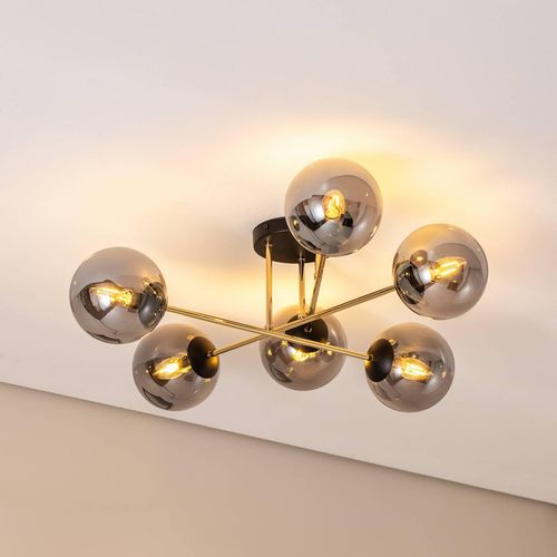 Deckenleuchte Glassy, 6-flg., schwarz/gold/grafit