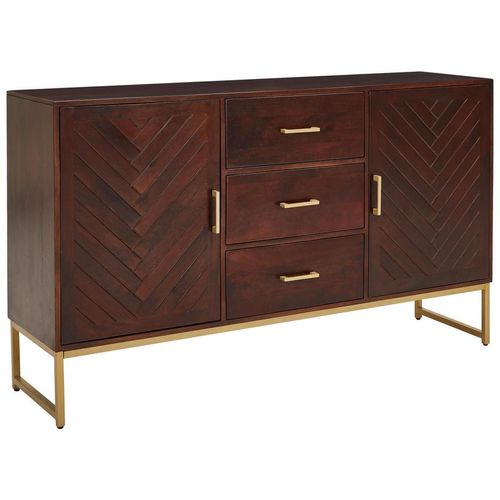 Mid.you Sideboard , Gold, Walnuss , Metall , Mangoholz , Holz , 2 Fächer , 3 Schubladen , 145x85x40 cm , stehend , Holzmöbel, Kleinmöbel Holz,