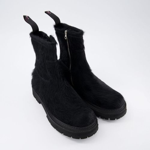 Schwarze Stiefel aus Leder mit Haar