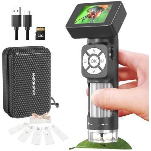 Andonstar AD112 Tragbares Taschenmikroskop-Set für Kinder und Erwachsene mit 2-Zoll-LCD-Bildschirm, Mini-Hand-Digitalmikroskop 500-fach 8