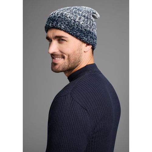 Strickmütze MAN'S WORLD, Damen, blau (marine, weiß melange), Kunstfaser, gemustert, meliert, Mützen Strickmütze, in auffälliger Melange-Optik - NEW