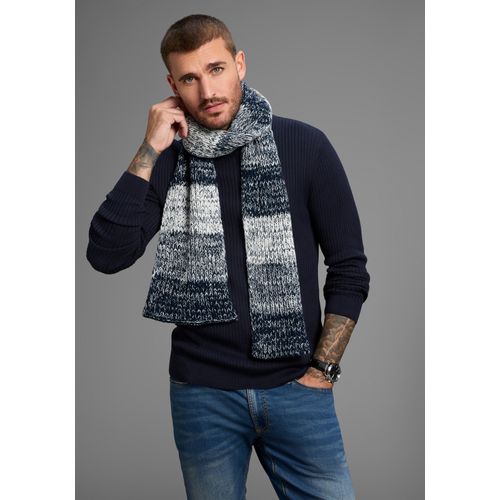 Schal MAN'S WORLD, Herren, marine, weiß, Rippstrick, Polyacryl, gemustert, meliert, Modetücher, in auffälliger Melange-Optik - NEW
