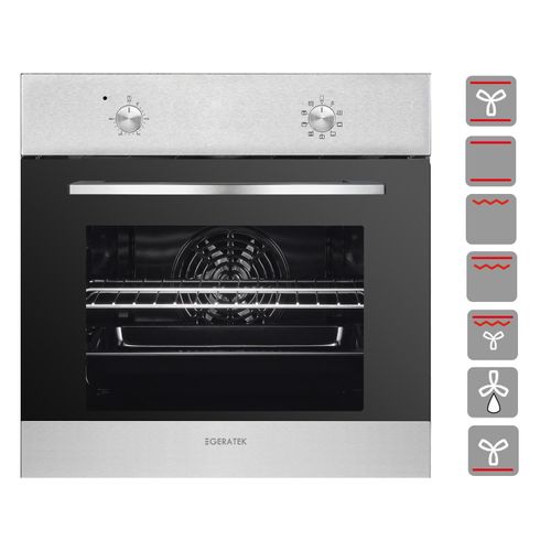 Geratek Einbaubackofen Edelstahl 8 Funktionen Grill Umluft Autark Vollglas Innentüre 64L