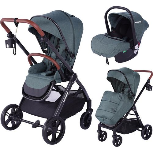Einheitsgröße BM-11|Barmøya 3-in-1 Kombi-Kinderwagen Komplettset grün