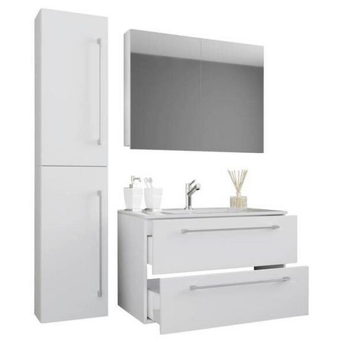 Mid.you Badezimmer , Weiß , Metall , 4-teilig , 2,2 Schubladen , 93 cm , hängend , Badezimmer, Badmöbelsets & Badmöbelserien