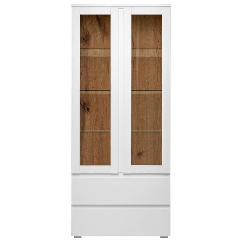 Mid.you Vitrine , Weiß , Glas , 3 Fächer , 2 Schubladen , 80x191x40 cm , Wohnzimmer, Wohnwände, Vitrinenschränke
