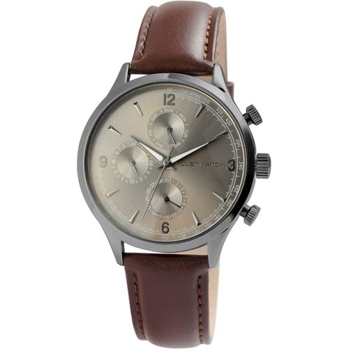 Herren-Uhr Menzie mit Lederarmband, Multifunktion Analog, Quarzuhrwerk VX9NE, 42 mm Metallgehäuse, 24 Std.-Anzeige, Datum, Wochentag, Dornschließe
