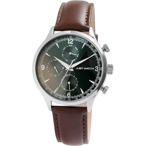 Herren-Uhr Menzie mit Lederarmband, Multifunktion Analog, Quarzuhrwerk VX9NE, 42 mm Metallgehäuse, 24 Std.-Anzeige, Datum, Wochentag, Dornschließe