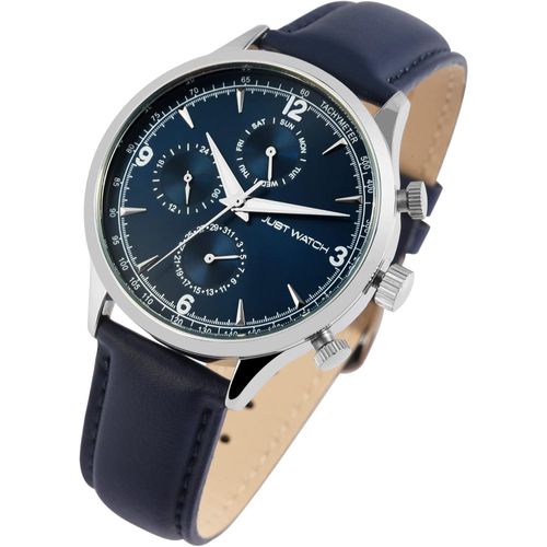 Herren-Uhr Menzie mit Lederarmband, Multifunktion Analog, Quarzuhrwerk VX9NE, 42 mm Metallgehäuse, 24 Std.-Anzeige, Datum, Wochentag, Dornschließe