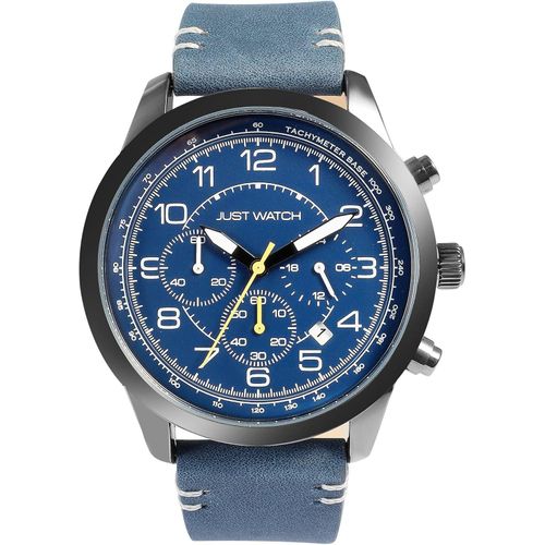 Herren-Chronograph Atticus mit Lederarmband, Japan VD53 Quarzuhrwerk, 24-Stunden-Anzeige, Datum, Stoppfunktion, 5 Bar wasserdicht, analog, stylish
