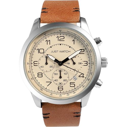 Herren-Chronograph Atticus mit Lederarmband, Japan VD53 Quarzuhrwerk, 24-Stunden-Anzeige, Datum, Stoppfunktion, 5 Bar wasserdicht, analog, stylish