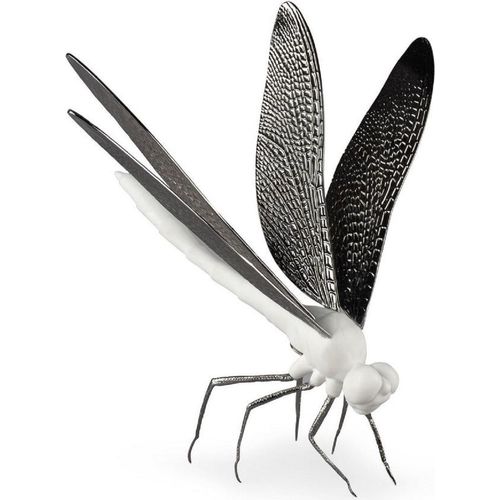 Casa Padrino Luxus Porzellan Figur Libelle Matt Weiß / Schwarz 20 x 22,9 x H. 20 cm - Hochwertige Deko Skulptur - Erstklassische Qualität - Spain