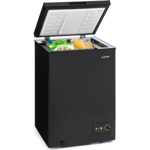 Klarstein Gefriertruhe Klein und Schmal, Freistehende Kleine Gefriertruhe, 99 Liter Tiefkühltruhe, Kleine Kühltruhe mit Einhängekorb, Effiziente Gefriertruhen, Kompakte Tiefkühltruhen