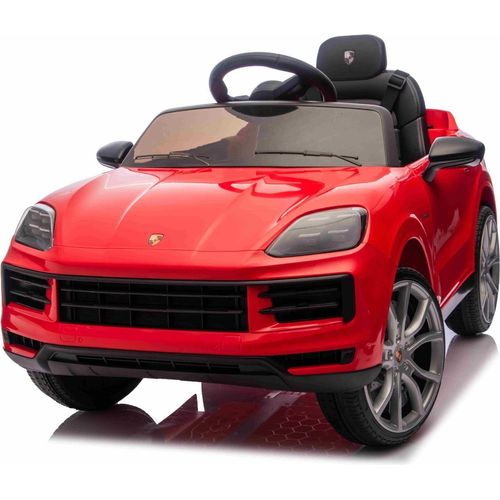 Elektrisches Ride-On Auto Porsche Cayenne 12V mit Hinterradantrieb – Lizenzmodell (Einzelsitz), rot , Lithium-Batterie, breiter Sitz, gefederte Achsen, 2,4 GHz Fernbedienung, MP3-Player mit USB-/AUX-Eingang, LED-Leuchten