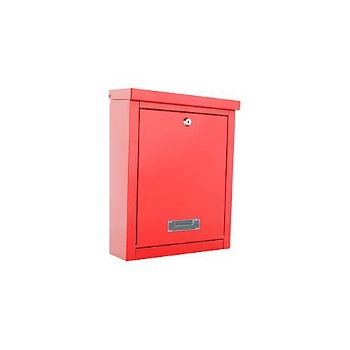 Rottner Wandbriefkasten Brighton, Zylinderschloss, Sichtfenster & Namensschild, B 310 x T 135 x H 400 mm, Stahl, rot