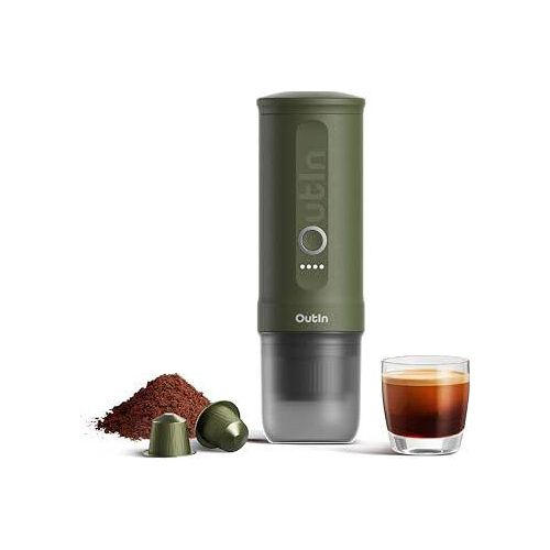 Outin Nano Tragbare elektrische Espressomaschine, Camping-Kaffeemaschine, selbstheizige USB-C-kompatible Boden- und NS-Kapsel
