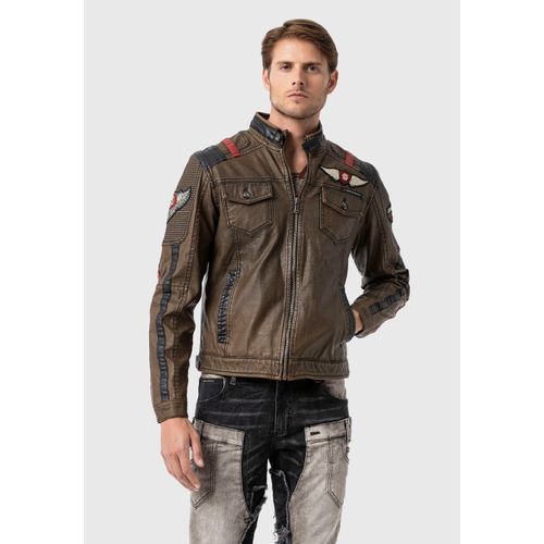 Bikerjacke CIPO & BAXX "Jacke", Herren, Gr. XL, braun, 50% Polychlorid, 41% Baumwolle, 9% Polyurethan, unifarben, regular fit normal, Jacken, im Biker-Look