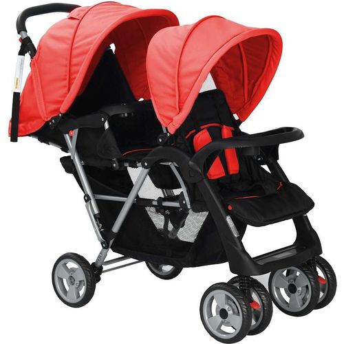 vidaXL Tandem-Kinderwagen Stahl Rot und Schwarz