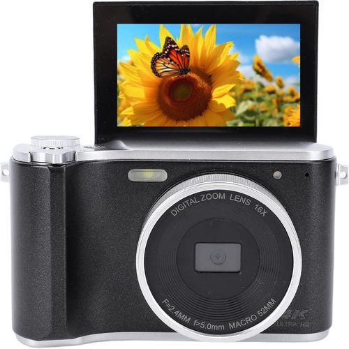 4K Digitalkamera mit 3 Zoll Flip Screen 64MP HD 16X Digitalzoom Autofokus Digitalkamera mit Weitwinkelobjektiv für Fotografie Schwarz