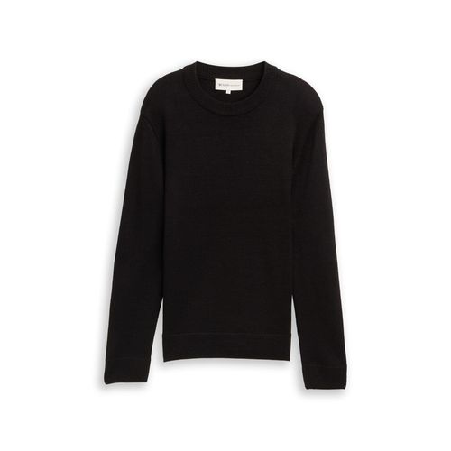 TOM TAILOR DENIM Herren Strickpullover mit Rundhalsausschnitt, schwarz, Uni, Gr. XS