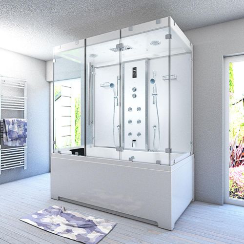Kombination Badewanne Dusche K80-WS-EH-B-EC-SC-EA Duschtempel 180x100 cm Schlauchreinigung + Scheibenversiegelung