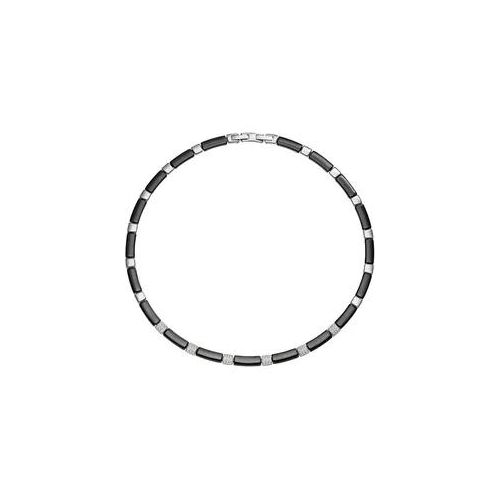 Collier JOBO, silber (edelstahlfarben), Halsketten, Damen, Edelstahl Keramik, L: 47, Edelstahl, Keramik, Collier, Keramik mit Edelstahl und 54 Zirkonia 47 cm