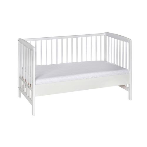 Schardt Beistellbett , Weiß , Holz , Buche , massiv , 65x77x124 cm , Made in Germany, DIN EN ISO 14001 , Lattenrost stufenlos höhenverstellbar, zum