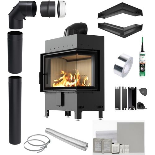 KRATKI LUCY rechts 14 kW Ø200 Kaminofen Einsatz Installationsset