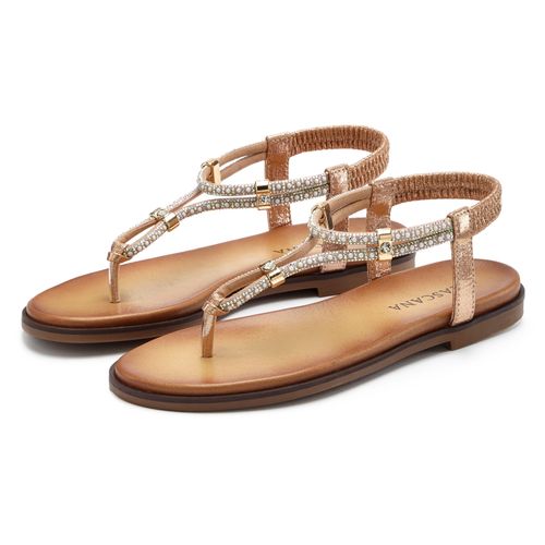 Zehentrenner LASCANA, Damen, Gr. 36, rosa (rose), Obermaterial: 100% Lederimitat. Decksohle: 100% Lederimitat. Laufsohle: 100% Synthetik, unifarben, elegant, Schuhe Zehenstegsandale, mit Schmucksteinchen, Sandale VEGAN