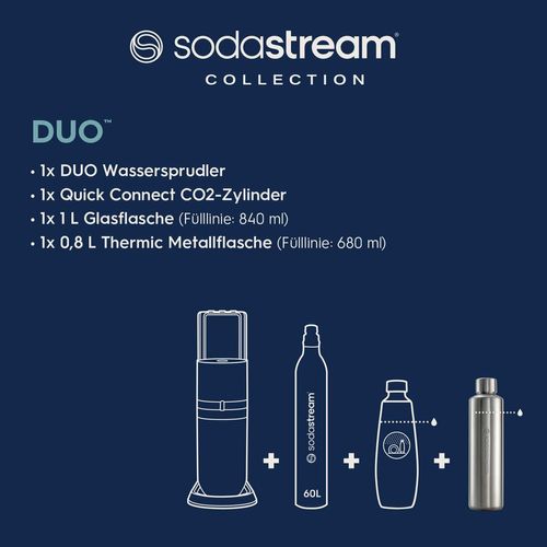 SodaStream Wassersprudler DUO Inkl. Metallflasche , Anthrazit , Metall, Kunststoff, Glas , 15.8x44x31 cm , Küchengeräte, Wasseraufbereitung,