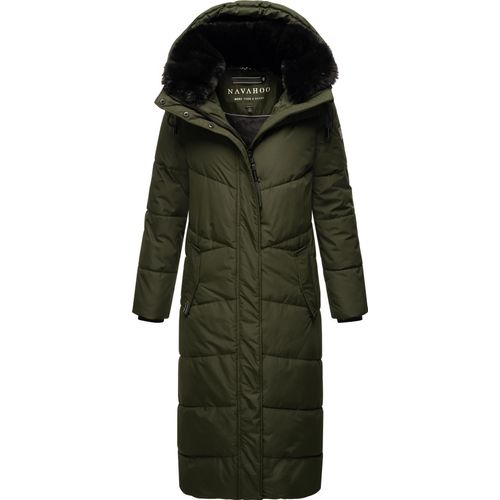 Navahoo Damen Winterjacke Langer Parka Warm Stepp Mantel Kapuze Hingucker Dunkel Olive Gr. 44 - XXL