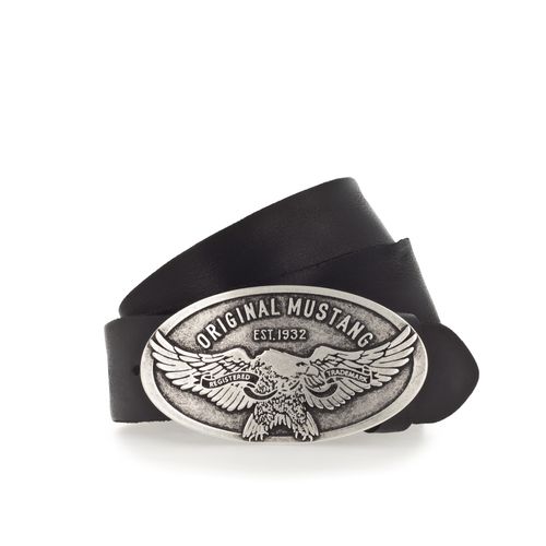 Koppelgürtel MUSTANG, Herren, Gr. 105, schwarz, Leder, unifarben, Gürtel, Vintag-Schließe mit Adler, 4 cm, Used-Look