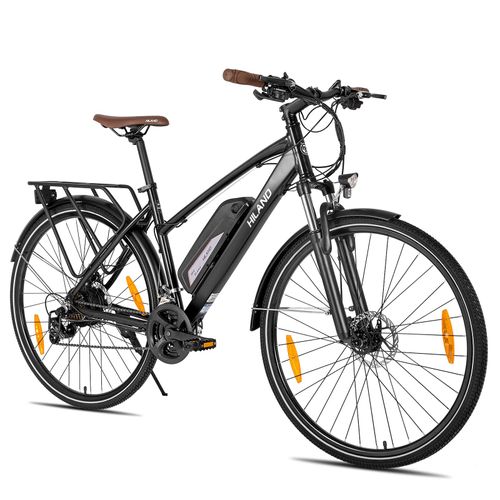 HILAND 28 Zoll E-bike Citybike Damen Herren, LCD Display, 7 Gang Shimano 36V 10.4AH Akku 250W 25 km/h, Elektrofahrrad Herren, Schwarz