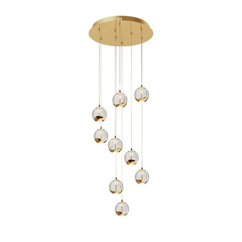 Lucande LED-Hängelampe Hayley, Ø 40 cm, 9-flg., gold, Glas