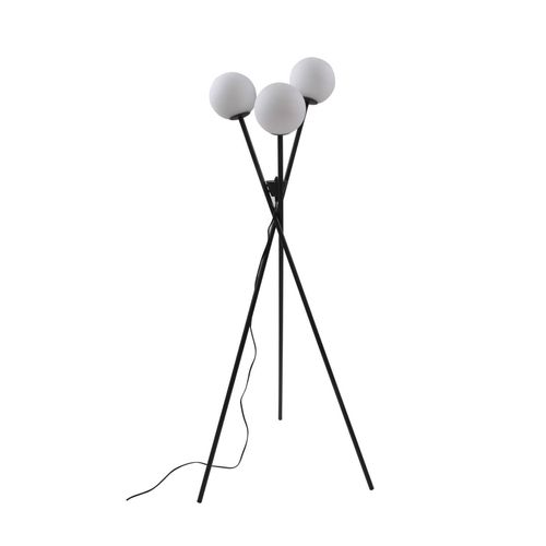Lucande Stehleuchte Visata, schwarz, Glas, 3-flg., Dreibein
