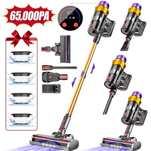 Akku Staubsauger, 65000Pa / 550W / 70Mins Staubsauger Kabellos mit Smart Display, 58dB Ultraleiser Staubsauger mit Anti-Tangle-Bürste, 3 Saugmodi
