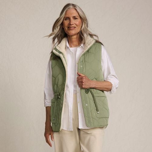Wendbare, gesteppte Sherpa-Fleeceweste, Damen,  Grün, Polyester/Nylon, by Lands' End