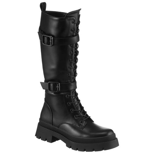 Schnürstiefel ANISTON SHOES, Damen, Gr. 37, Normalschaft, schwarz, Lederimitat, unifarben, Schuhe, Langschaftstiefel, Profilsohle, Festival - NEUE KOLLEKTION, Topseller