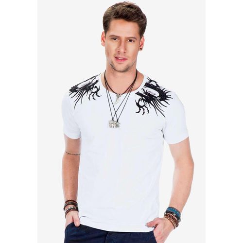 T-Shirt CIPO & BAXX "T-Shirts", Damen, Gr. M, weiß, 95% Baumwolle, 5% Elasthan, bedruckt, regular fit, Rundhals, gerader Abschluss, Shirts T-Shirt, mit Totenkopf-Print, CT-376