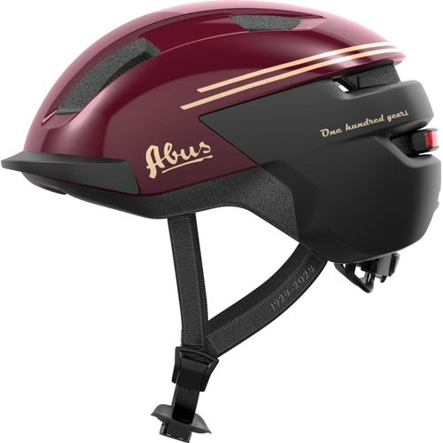 ABUS Fahrradhelm Purl-Y ACE mit LED-Licht – Fahrten auf E-Bike und S-Pedelec – NTA-Schutzhelm für Erwachsene und Jugendliche - 100 Jahr Edition - Rot, Größe S