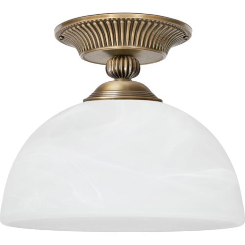 Messing Deckenlampe italienischer Zierguss niedrig kompakt Alabaster Glas H22cm Ø25cm E27 Goldpatina 60W Dekorationselement Metallbügel