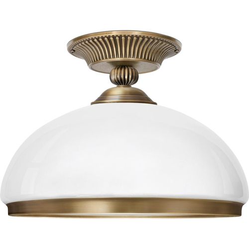 Messing Deckenlampe italienischer Zierguss niedrig dreischichtig Weißglas H22cm Ø30cm E27 Goldpatina 60W Dekorationselement Hochglanz