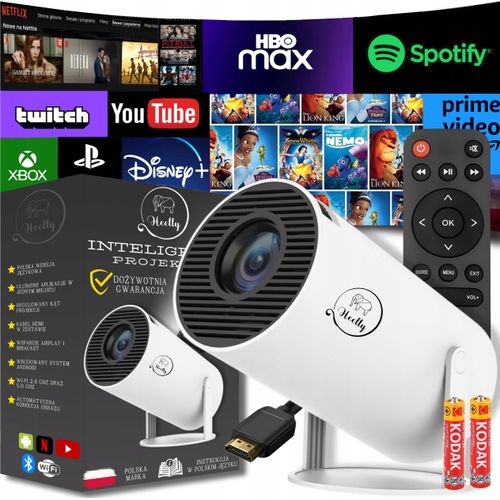 Projektor Android Tv Wifi 4K Mini, Tragbarer Drehbarer Smart Lautsprecher Mit Bluetooth 5.0