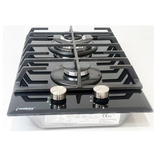 Phönix 112GBT Gaskochfeld Glas Gaskocher 2 flammig Kochfeld Propan + WOK-Aufsatz + Herdkreuz